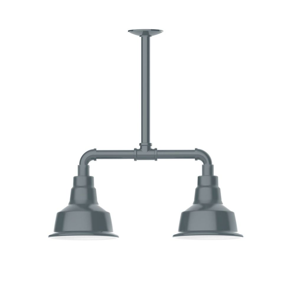 Montclair Lightworks MSB180-40-L10 8" Warehouse shade, 2-light LED Stem Hung Pendant, Slate Gray